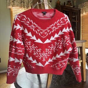 Women’s EXPRESS Sweater Small Cropped Red / White Geometric Shapes Preppy Y2K